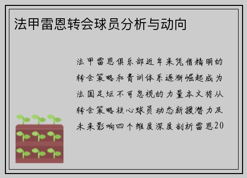 法甲雷恩转会球员分析与动向
